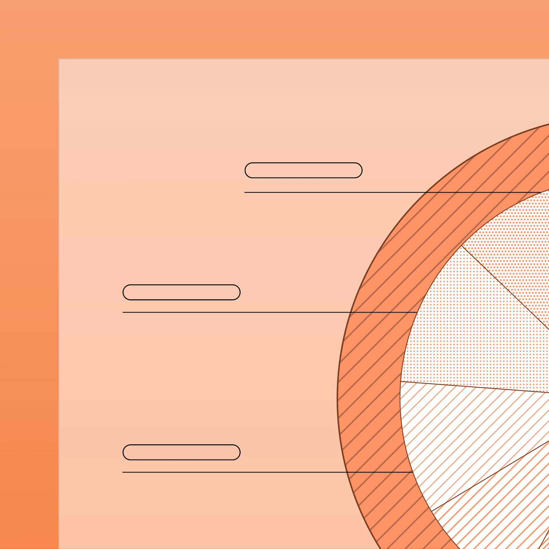 Abstract orange illustration of an enterprise interface with a circular chart and connected data rows.