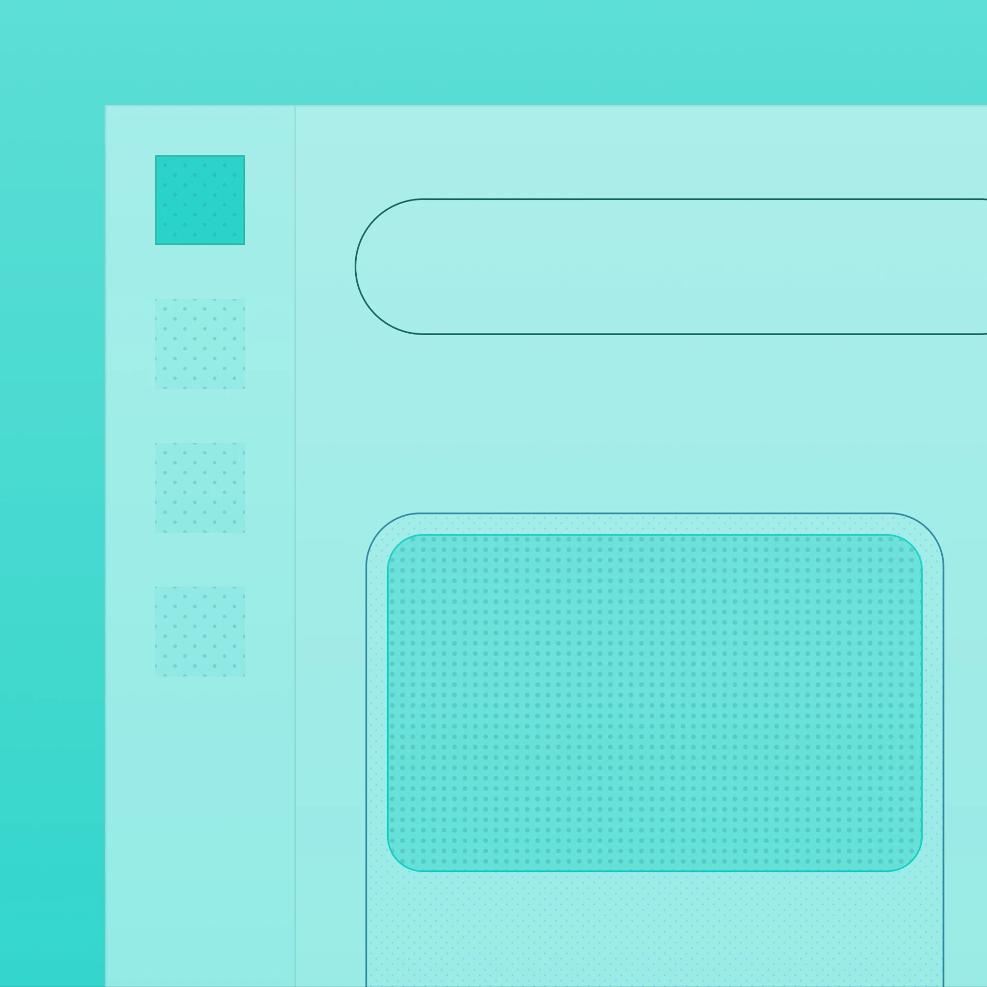Abstract teal illustration of a startup product interface with a highlighted content card.