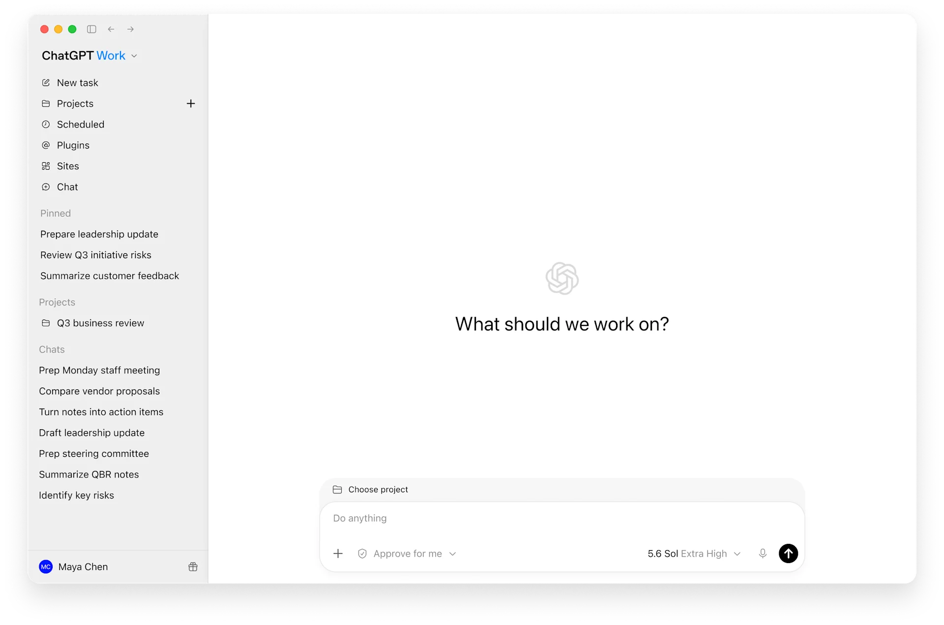 Screenshot of the ChatGPT Work interface.